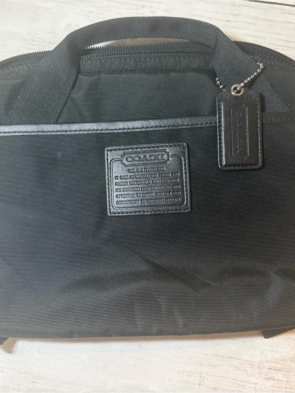 Coach Black Nylon travel  toiletry bag with Leather Tag and Top Handles